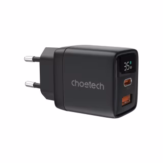 Зарядний пристрій Choetech 1xUSB + 1xUSB-C PD35W with display black (PD6052-EU-BK)