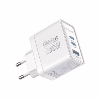 Зарядное устройство Promate powerport-45 2xUSB-C PD + USB-A QC 45W White (powerport-45.white)