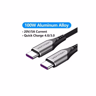 Дата кабель USB-C to USB-C 1.0m 5A aluminum gray Vention (TAEHF)