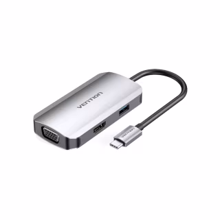 Концентратор Vention USB3.1 Type-C --> HDMI/VGA/USB 3.0/PD 100W Hub 4-in-1 (TOAHB)