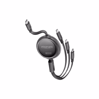 Дата кабель USB-C to Lightning 1.1m 27W + USB-C 60W + Micro USB TrioCord-R black Promate (triocord-r.black)