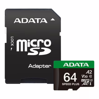 Карта пам'яті ADATA 64GB microSD class 10 UHS-I U3 V30 A2 Speed Plus (UD64GUI3V30A2SP-RA1)