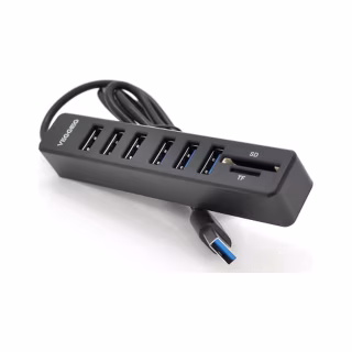 Концентратор VEGGIEG USB 2.0 8-in-1 to 6xUSB 2.0 + SD/TF black/blue (V-C306/19897)