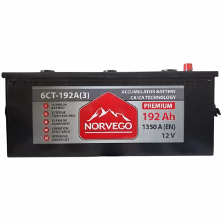 Аккумулятор автомобильный NORVEGO ВЕСТА Premium 192A +лів (3) (1350 пуск)