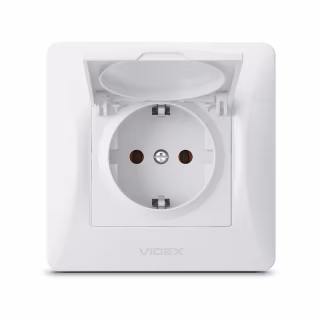 Розетка Videx BINERA 1ая с заземлением и крышкой (VF-BNSK)