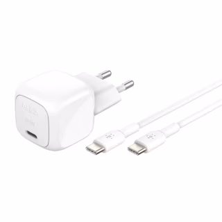 Зарядний пристрій Belkin USB-C PD30W PPS + cable USB-C to USB-C 1.0m PVC white (WCA008KQ1MWH-B6)