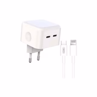 Зарядний пристрій XO QC 3.0 L102 35W/2 USB-C + cable Lightning NB113 White (XO-L102i-WH)