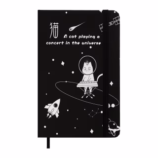 Книга записная ZiBi Cosmo A6 в клетку твердая обложка на резинке 80 листов, черная (ZB.116102)