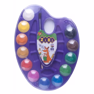 Акварельні фарби ZiBi KIDS Line на палітрі, 12 кол. натур. пензель фіолетові (ZB.6558-07)