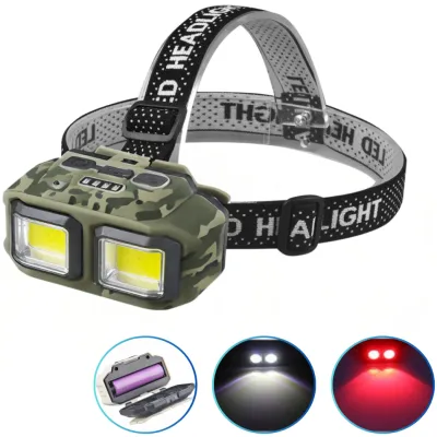 Налобный фонарь HX-M816-2COB(White+Red) CAMOUFLAGE, Waterproof, 1x18650, ЗУ Type-C