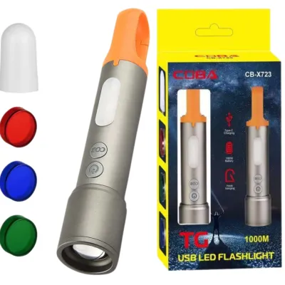 Ручний ліхтар CB-X723-TG+3LED, Li-Ion акумулятор, 3 фільтри, ЗП Type-C, zoom