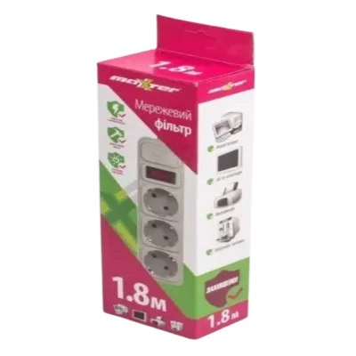 Сетевой фильтр Maxxter SPM3-G-6G 3гнезда, 1.8 метра