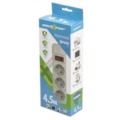 Сетевой фильтр Maxxter SPM3-G-15G 3 гнезда, 4.5 метра