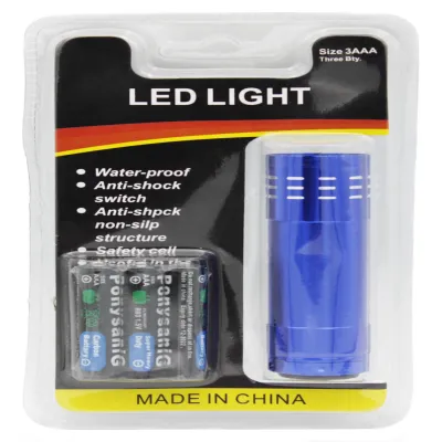 Ручной фонарь на блистере с батарейками 3хAAA, 9LED