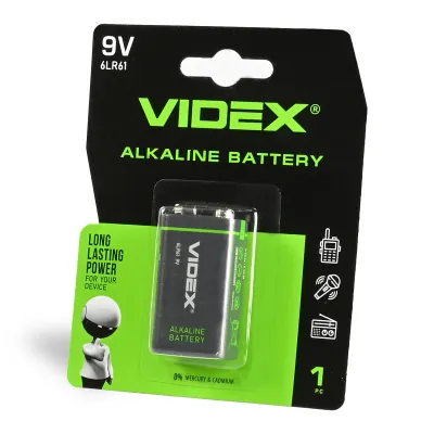 Батарейка Videx Крона 6F22 / 9V / Alkaline/ 6LR61/ БЛИСТЕР