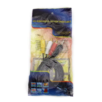 Аудио видео кабель AV 3.5 Jack (тюльпан 3), 1.5 m (в пакете), 2229