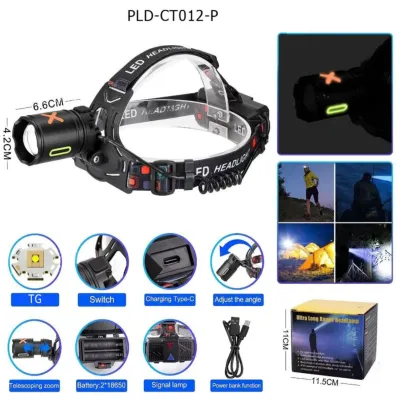 Налобний ліхтар CT012-P-TG, 2x18650, ЗУ Type-C, сигналізаційне світло, зум