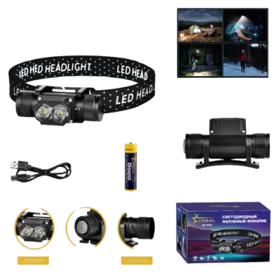 Налобный фонарь PL-103L, 1х18650, ЗУ Type-C