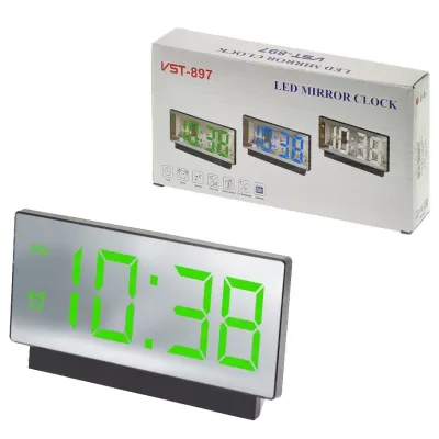 Часы электронные VST-897-4, ярко-зеленый,температура, USB