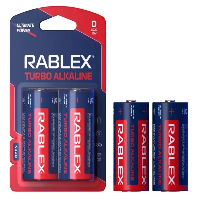 Батарейка Rablex LR20/D2/2pc/TURBO / Alkaline /БЛИСТР