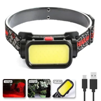 Налобный фонарь Bailong BL-008+COB, белый, красный, li-ion аккумулятор, micro USB, 8773