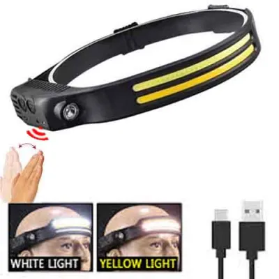 Налобный фонарь Bailong BL-W689-LM+2COB, Белый, Жёлтый, Motion Sensor, Li-Ion аккум., ЗУ Type-C, Box