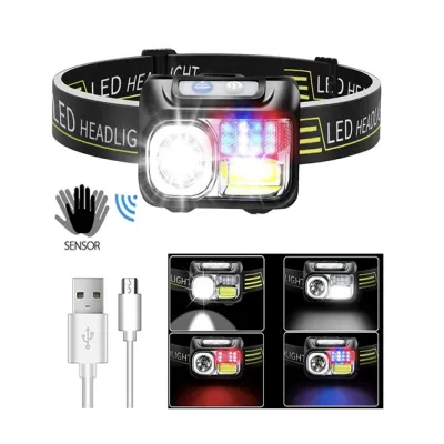 Налобный фонарь CY-2058,XPE, COB, Зеленый, Красный, Синий, Motion Sensor, Li-Ion аккум., ЗУ microUSB