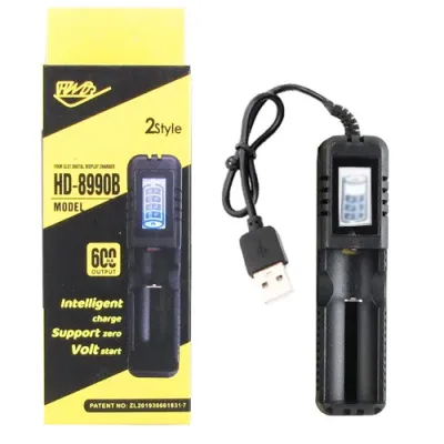 Зарядное устройство для аккумуляторов 1x18650 и др./ от USB / HD-8990B (С ЭКРАНОМ)
