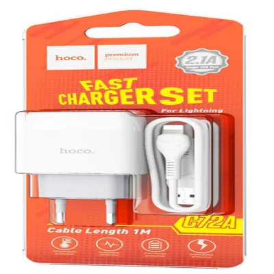СЗУ Сетевое Зарядное Устройство Hoco C72A / Lightning кабель