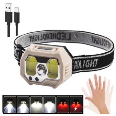 Налобний ліхтар SH-S31-XPE+COB, Білий, Червоний, Датчик руху, вбудований акумулятор, ЗУ Type-C