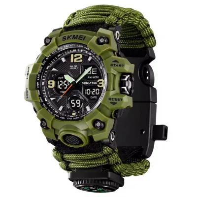 Часы наручные SKMEI 1155BAG, PARACORD, ARMY GREEN, Compass, термометр, свисток, кресало, 10461