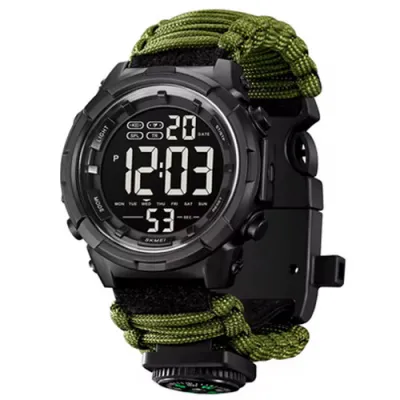 Часы наручные SKMEI 1845AG, PARACORD, ARMY GREEN, Compass, термометр, свисток, кресало, 10634