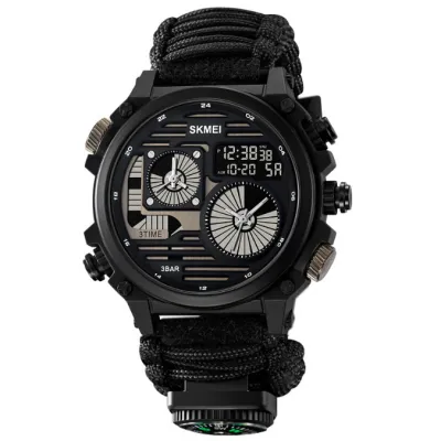 Часы наручные SKMEI 2202BK, PARACORD, BLACK, Compass, термометр, свисток, кресало, 10348