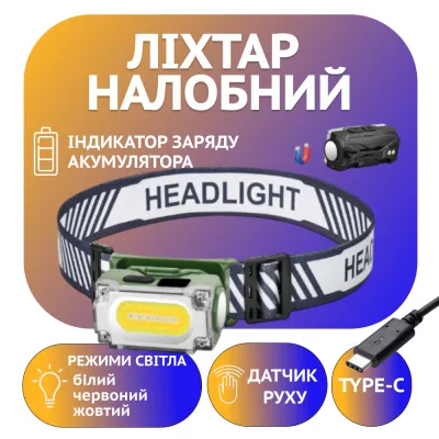 Налобный фонарь Police PL-113, белый+красный+жёлтый, магнит, аккум, Type-C