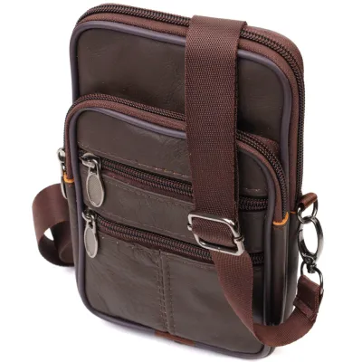 Сумка Vintage На пояс з натуральної шкіри Коричнева (21482)