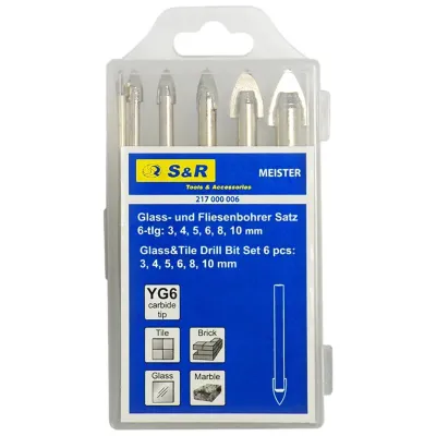 Набір свердл S&R Meister скло/керамiка 3,4,5,6,8,10мм 6шт. (217000006)