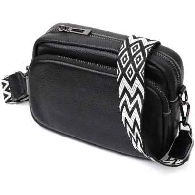 Сумка Vintage Компактна жіноча крос-боді з натуральної шкіри Чорна (22294)