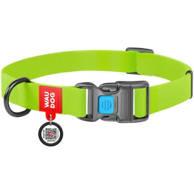 Нашийник для тварин WAUDOG Waterproof з QR паспортом Ш 15 мм Д 25-35 см салатовий (27395)