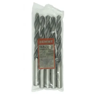Свердло Зеніт HSS по металу 10.5х133 мм (5 шт) (30300105)