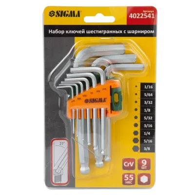 Ключ Sigma шестигранний 9шт 1/16-3/8" CrV (короткий) (4022541)