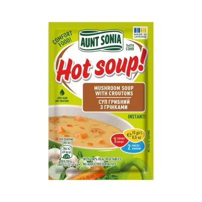 Їжа швидкого приготування Тьотя Соня Суп грибний з грінками 15 г (4820015102836)