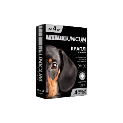 Краплі для тварин Unicum Premium від бліх та кліщів на холку для собак масою до 4 кг/3 шт (4820150201784)