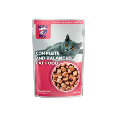 Вологий корм для кішок Mis Kiss з телятиною в соусі 100 г (4820164440155/4820111141449)