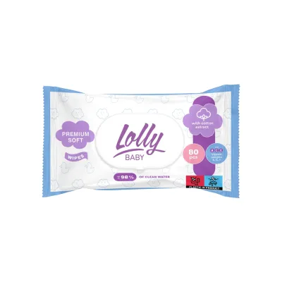 Дитячі вологі серветки Lolly з перших днів життя з клапаном 80 шт (4820174981136)