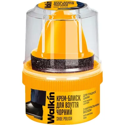 Крем для взуття Walkin Крем-блиск для гладкої шкіри з аплікатором Чорний 50 г (4820184442047)