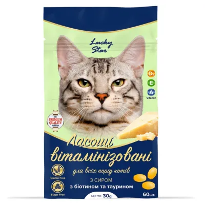 Ласощі для котів Lucky Star Вітамінізовані з сиром 30 г (4820275972194)