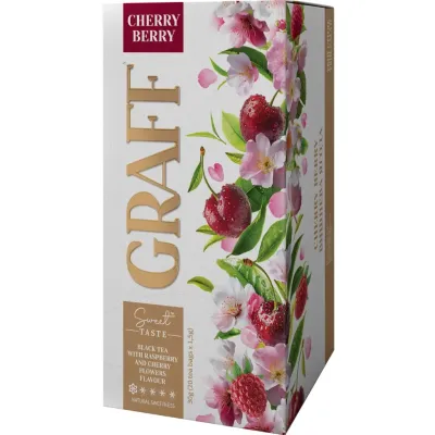 Чай Graff Cherry Berry з ароматом квітів малини та вишні 20x1.5 г (4820279612324)