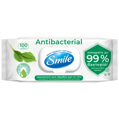 Вологі серветки Smile Antibacterial з соком подорожника 100 шт. (4823071636741/4823071656466)