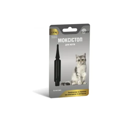 Краплі для тварин ProVET Моксістоп для котів масою тіла до 4 кг 0.4 мл (4823082419166)