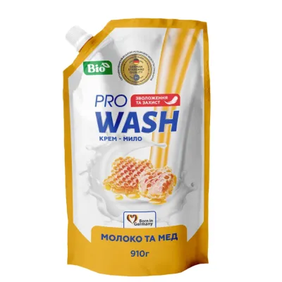 Рідке мило Pro Wash Молоко та мед Дой-пак 910 г (4823128001126)